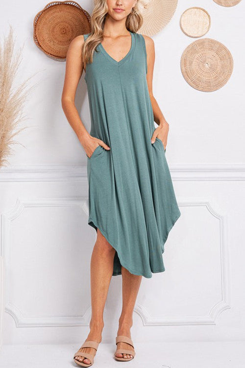 I THINK NOT V Neck Tank Midi Dress - Fashionpara