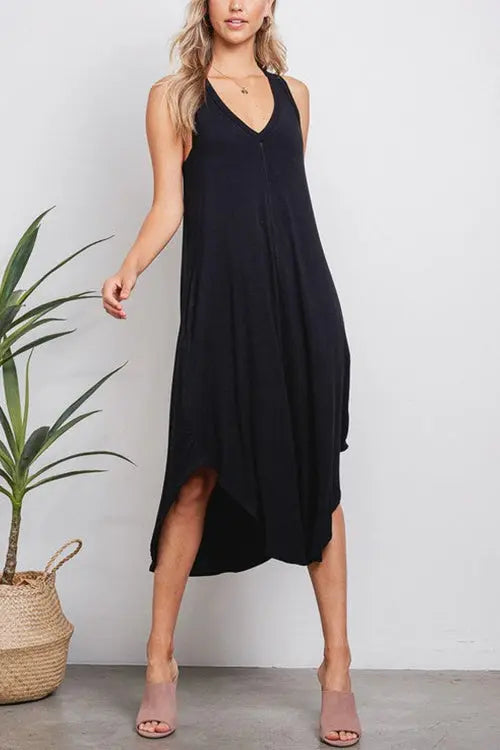 I THINK NOT V Neck Tank Midi Dress - Fashionpara