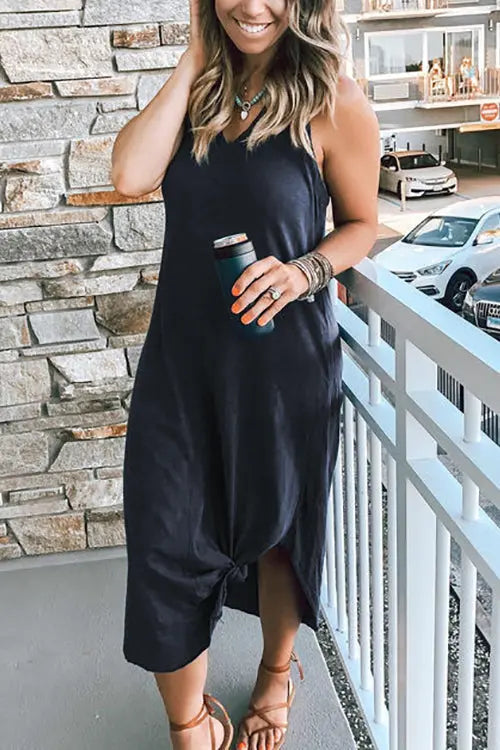 I THINK NOT V Neck Tank Midi Dress - Fashionpara