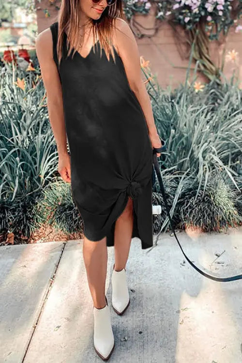 I THINK NOT V Neck Tank Midi Dress - Fashionpara
