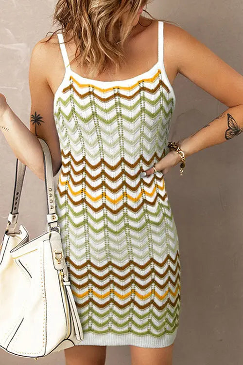Chevron Slip Bodycon Mini Dress - Fashionpara