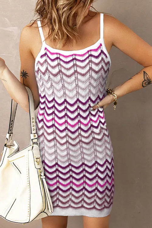 Chevron Slip Bodycon Mini Dress - Fashionpara