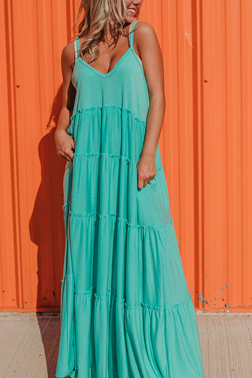Tiered Pockets Slip Maxi Dress - Fashionpara