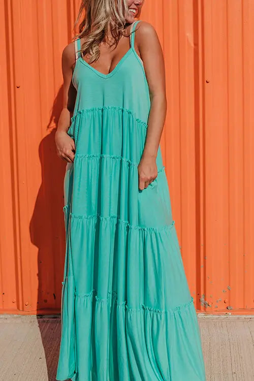 Tiered Pockets Slip Maxi Dress - Fashionpara