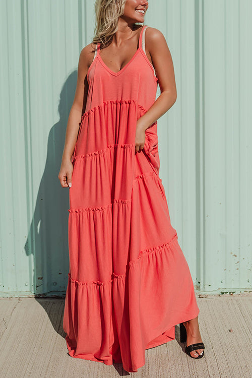 Tiered Pockets Slip Maxi Dress - Fashionpara