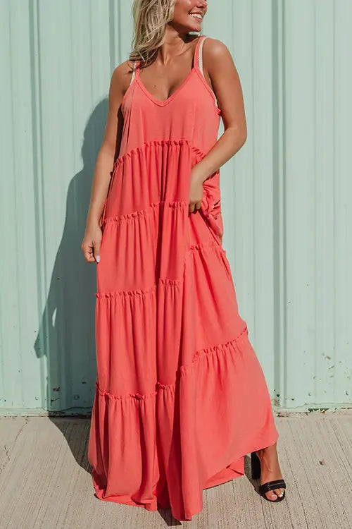 Tiered Pockets Slip Maxi Dress - Fashionpara