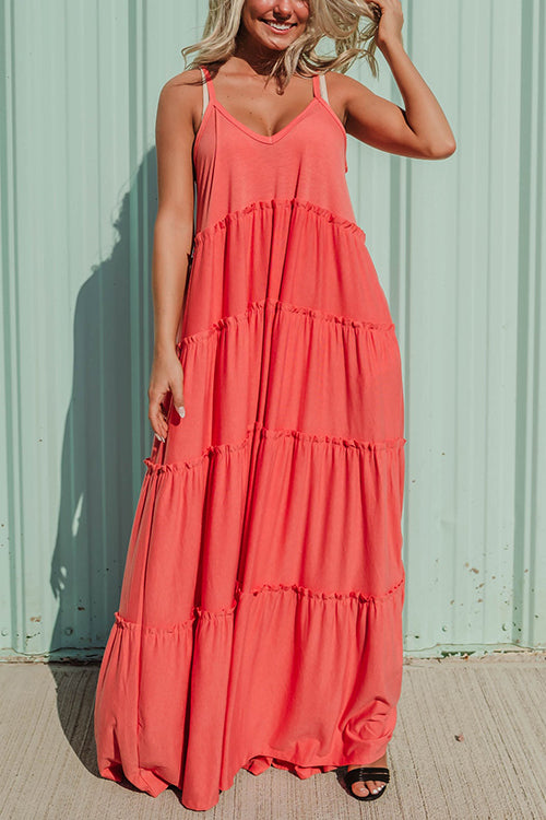 Tiered Pockets Slip Maxi Dress - Fashionpara