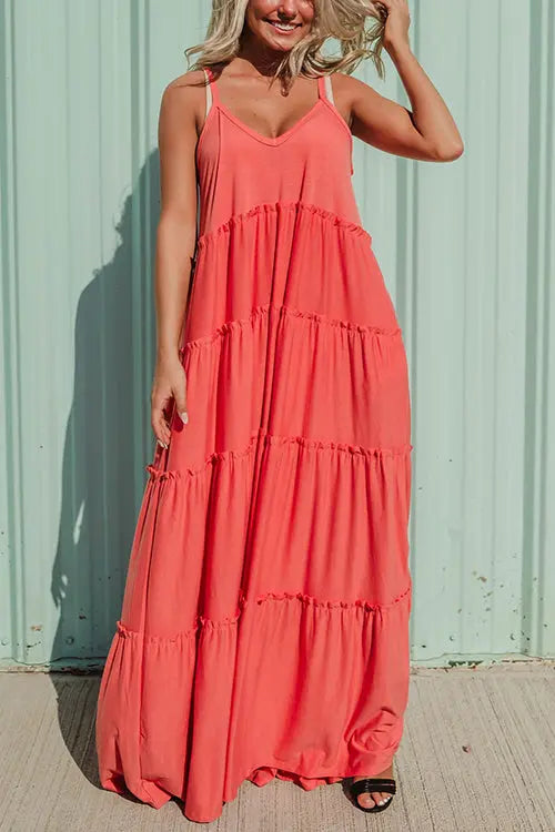 Tiered Pockets Slip Maxi Dress - Fashionpara