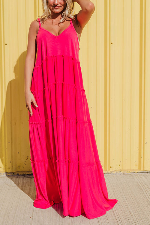 Tiered Pockets Slip Maxi Dress - Fashionpara