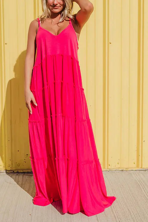 Tiered Pockets Slip Maxi Dress - Fashionpara