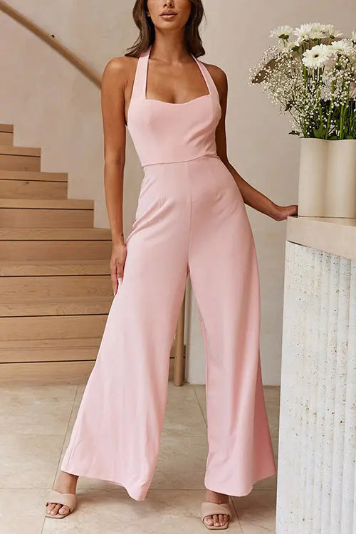 Halter Neck Wide Leg Jumpsuits - Fashionpara