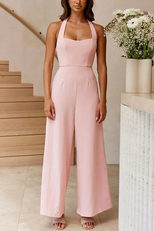 Halter Neck Wide Leg Jumpsuits - Fashionpara
