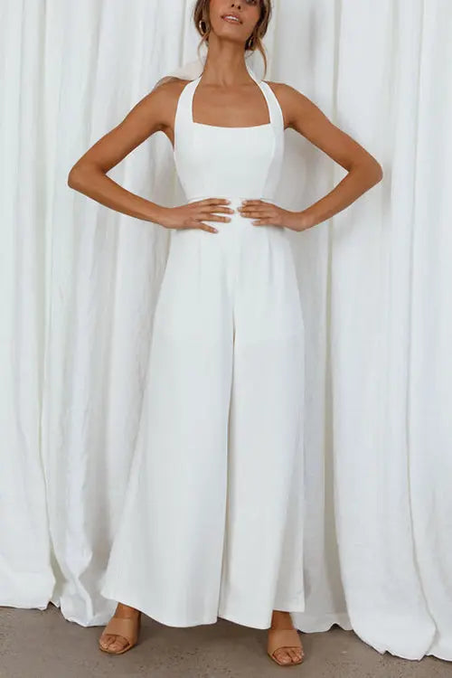 Halter Neck Wide Leg Jumpsuits - Fashionpara