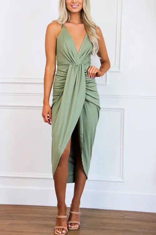 V Neck Criss Cross Back Dress - Fashionpara