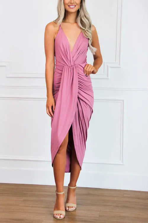 V Neck Criss Cross Back Dress - Fashionpara