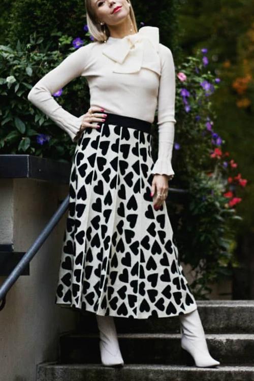 Full Of Love A-Line Knit Midi Skirt - Fashionpara