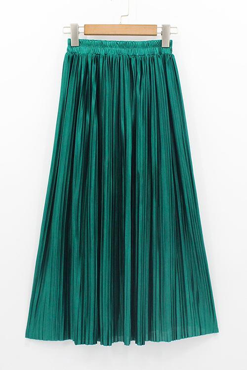 Metallic Pleated Maxi Skirts Fashionpara