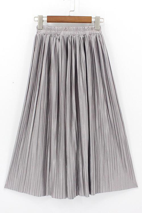Metallic Pleated Maxi Skirts Fashionpara