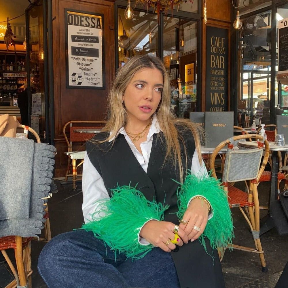 Precious Thing Long Sleeve Feather Blouse - Fashionpara