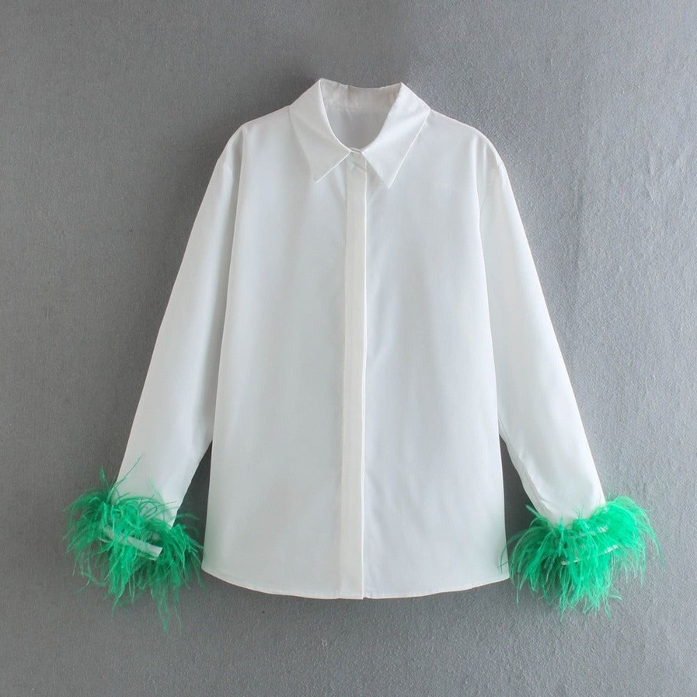 Precious Thing Long Sleeve Feather Blouse - Fashionpara