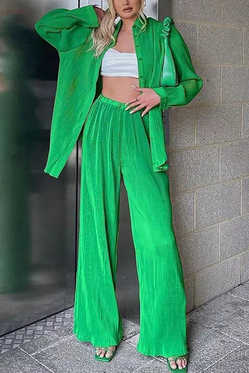 Pleated Oversized Shirt and Trouser Set - Fashionpara