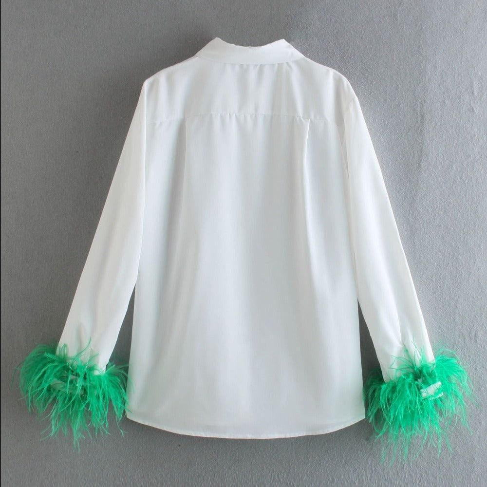 Precious Thing Long Sleeve Feather Blouse - Fashionpara