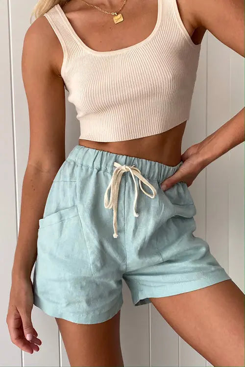 Drawstring Waist Pockets Shorts - Fashionpara