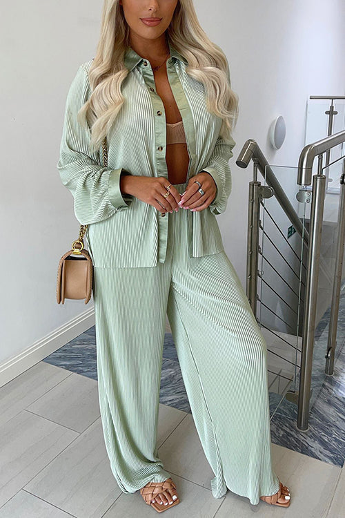 Pleated Oversized Shirt and Trouser Set - Fashionpara