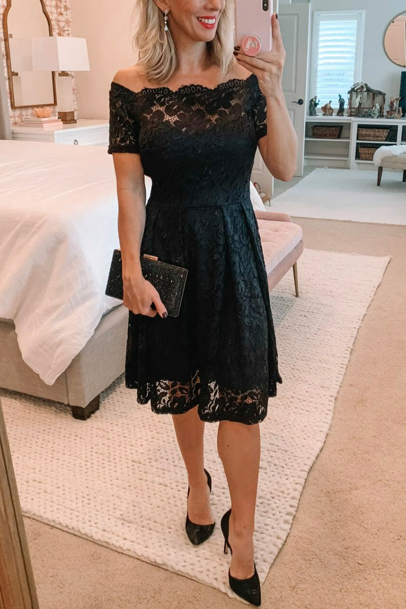Lace Frill Off Shoulder Mini Dress - Fashionpara