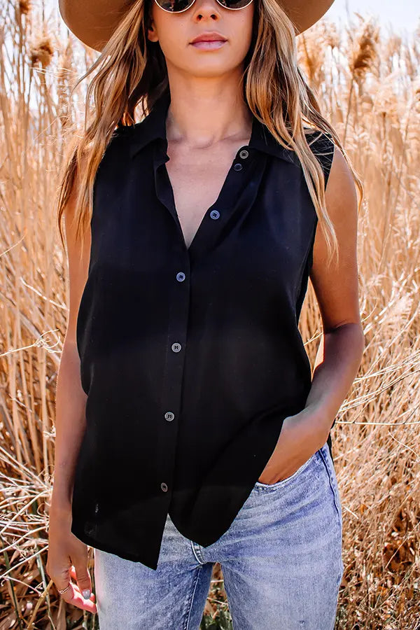 Button Down Sleeveless Blouse - Fashionpara