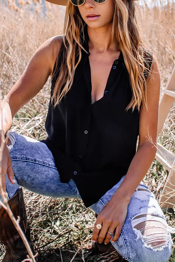 Button Down Sleeveless Blouse - Fashionpara