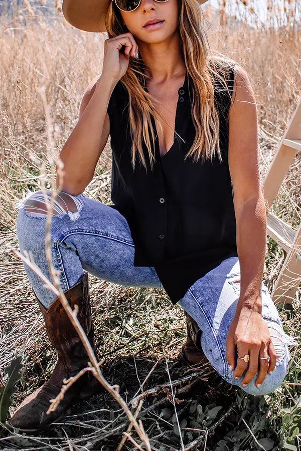 Button Down Sleeveless Blouse - Fashionpara