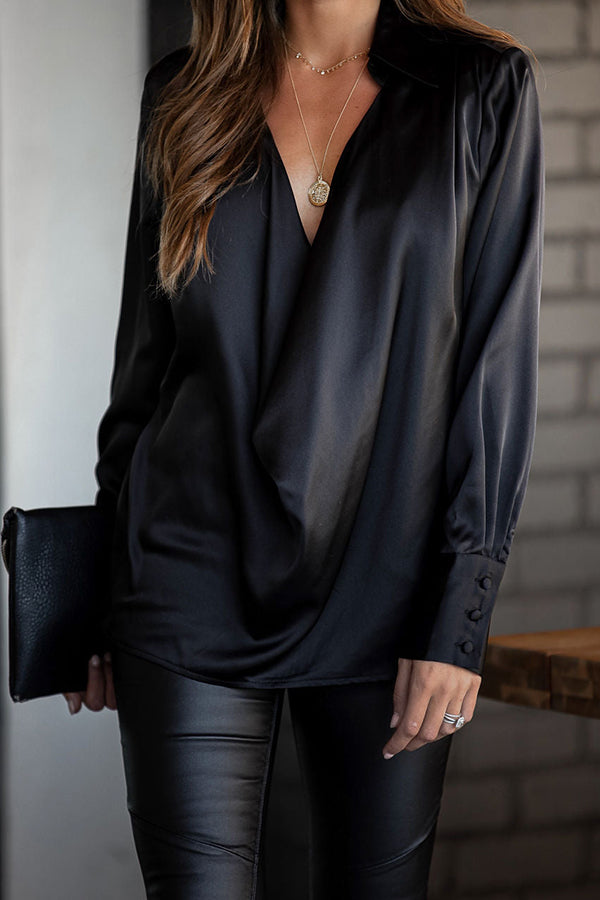 Satin Collared Drape Blouse - Fashionpara