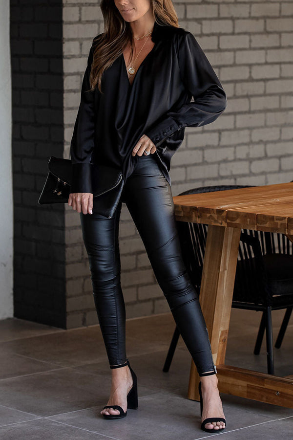 Satin Collared Drape Blouse - Fashionpara