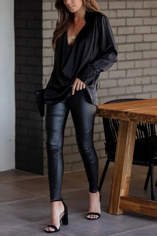 Satin Collared Drape Blouse - Fashionpara