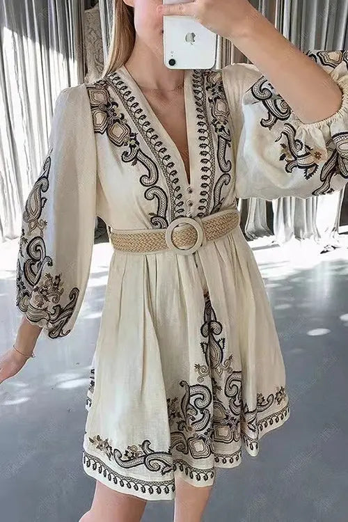 Much Respect Printed Button Mini Dress - Fashionpara