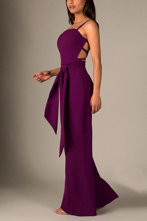 Knot Backless Slip Jumpsuits - Fashionpara