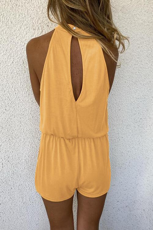 Solid Sleeveless Open Back Romper - Fashionpara