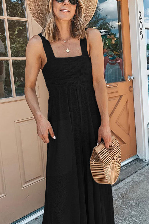 Smocked Bodice Pockets Jumpsuits - Fashionpara