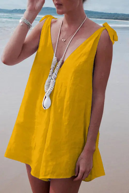 Tie Shoulder V Nck Romper - Fashionpara