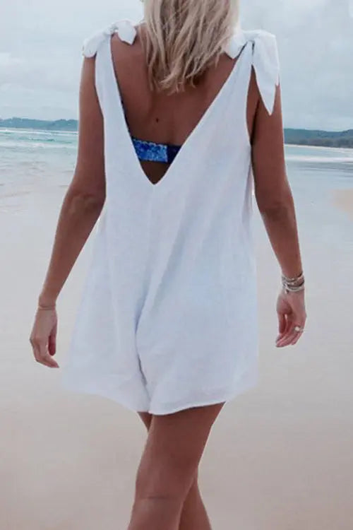 Tie Shoulder V Nck Romper - Fashionpara