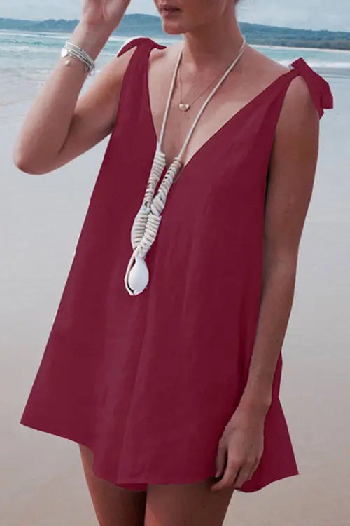 Tie Shoulder V Nck Romper - Fashionpara