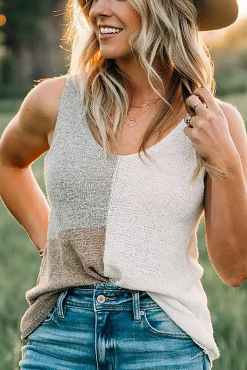 Color Block Sweater Tank - Fashionpara