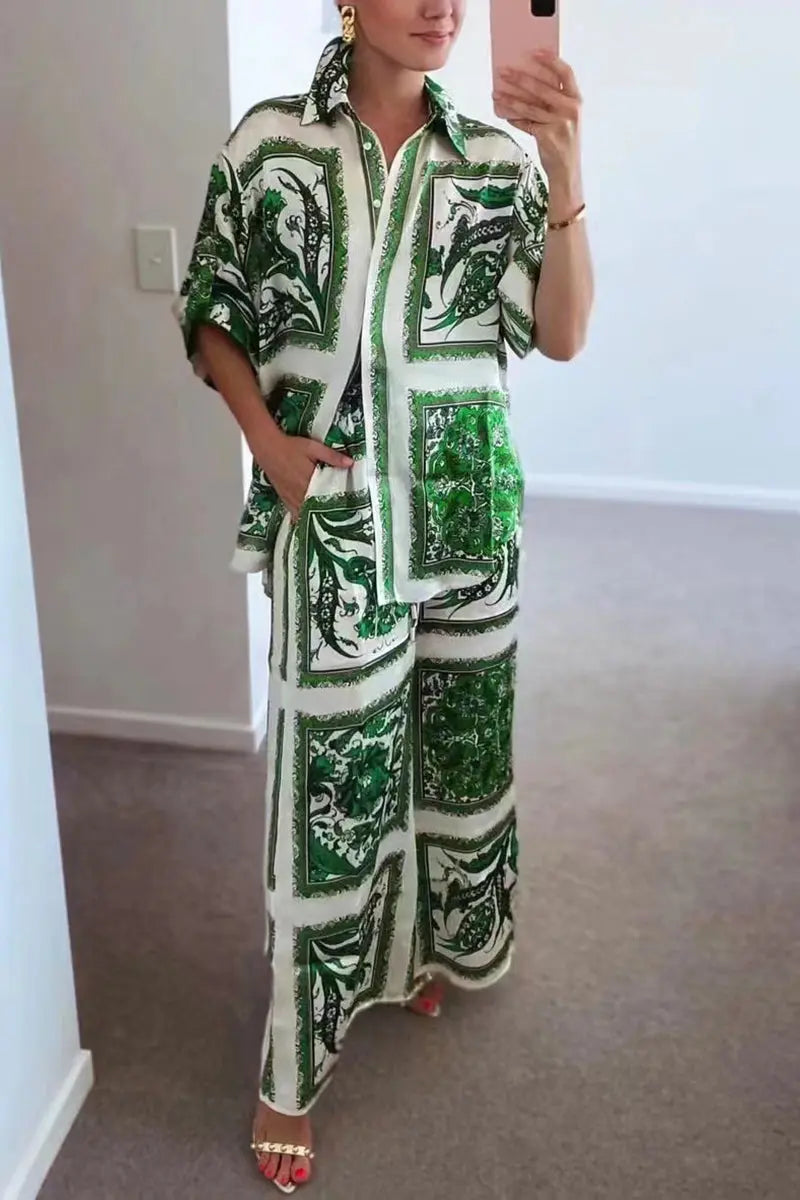 Easy Breezy Palm Shirt Pants Set - Fashionpara
