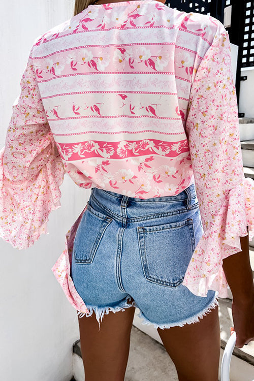 Tropical Flares Sleeve Tie Top - Fashionpara