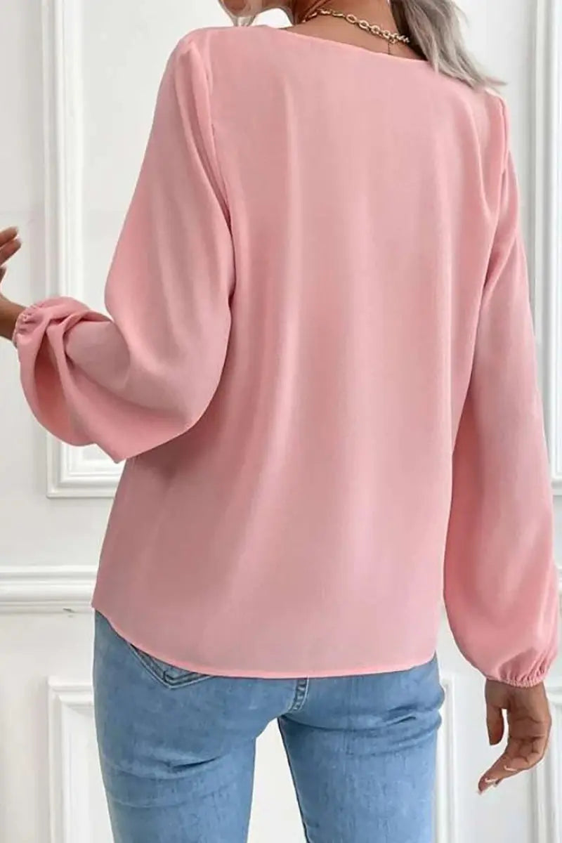 V Neck Long Sleeve Blouse - Fashionpara