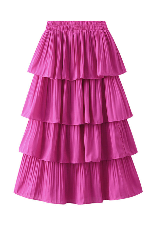 Pleated Tiered Midi Skirt - Fashionpara