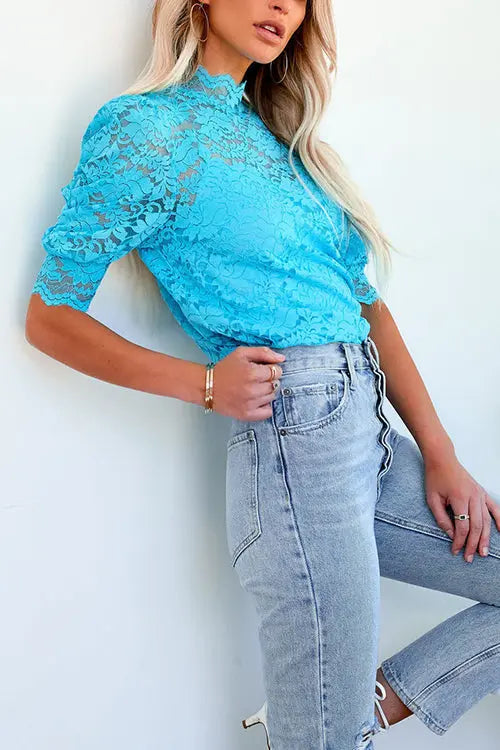 Lace Overlay Blouse - Fashionpara