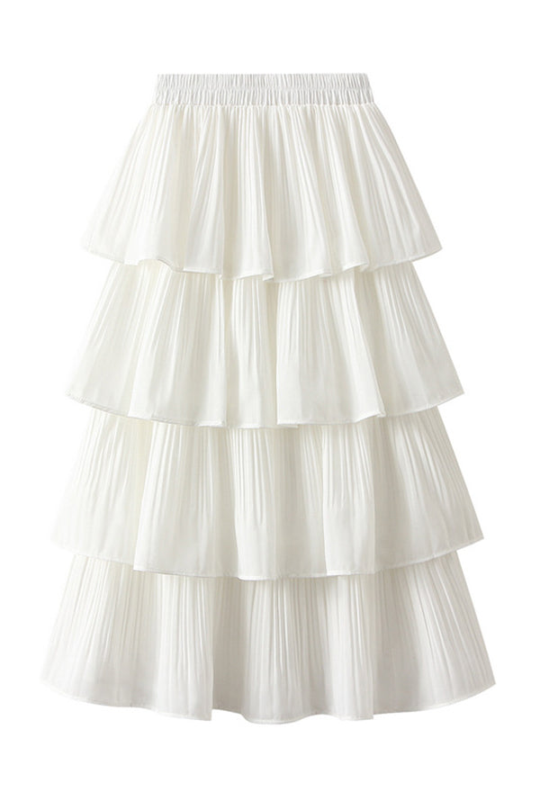 Pleated Tiered Midi Skirt - Fashionpara