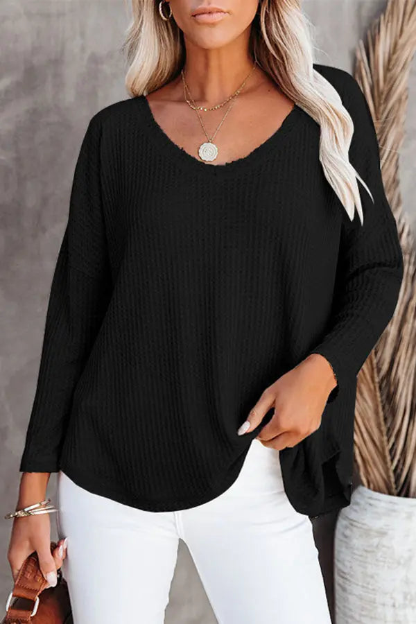 Between Us Thermal Waffle Knit Top - Fashionpara